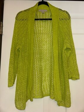 Laura Ashley Linen Cotton Open Knit Cardigan Sweater Lime XL Casual Career